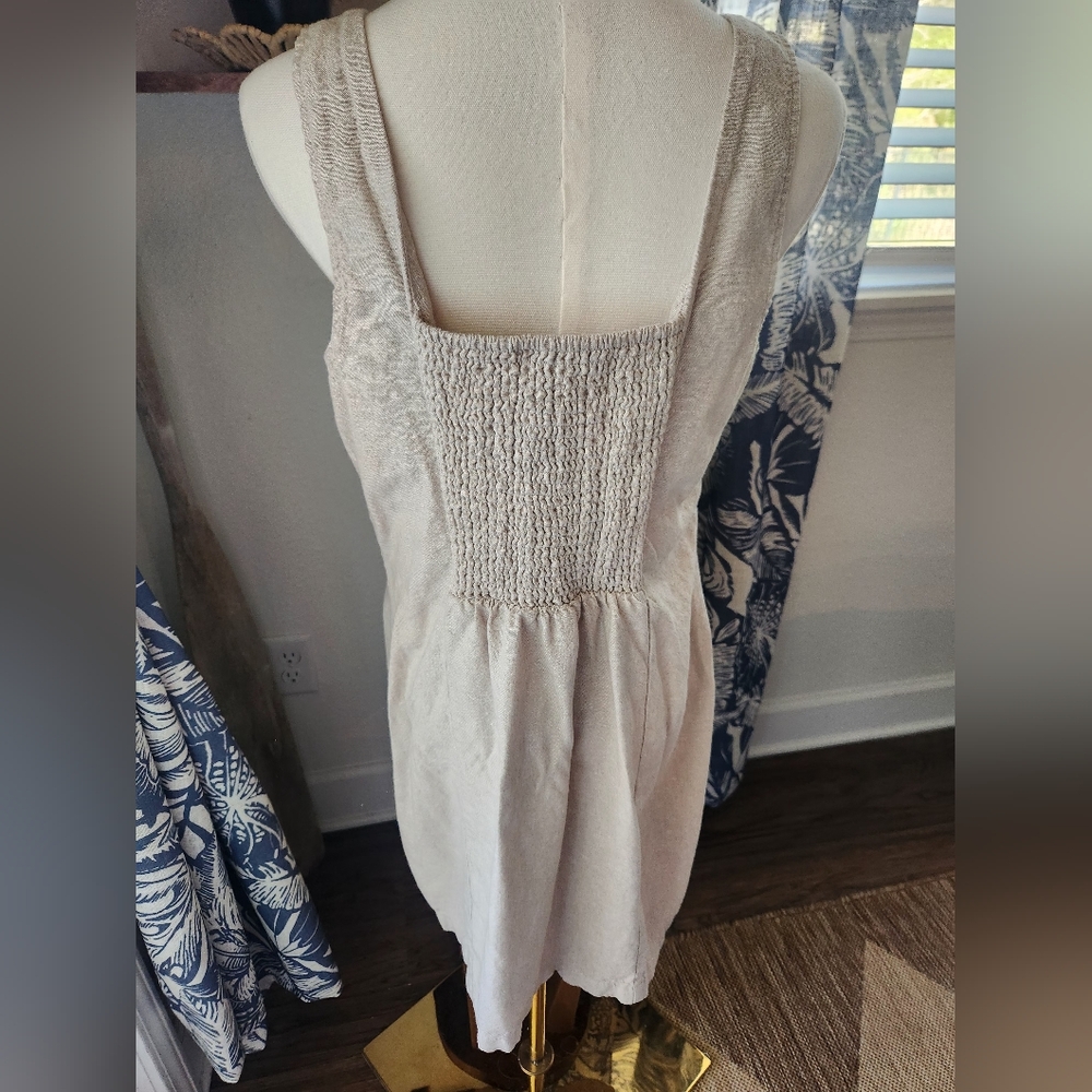 Old Navy Linen Sleeveless Square-Neck Cream Women's Dress - Picture 2 of 4